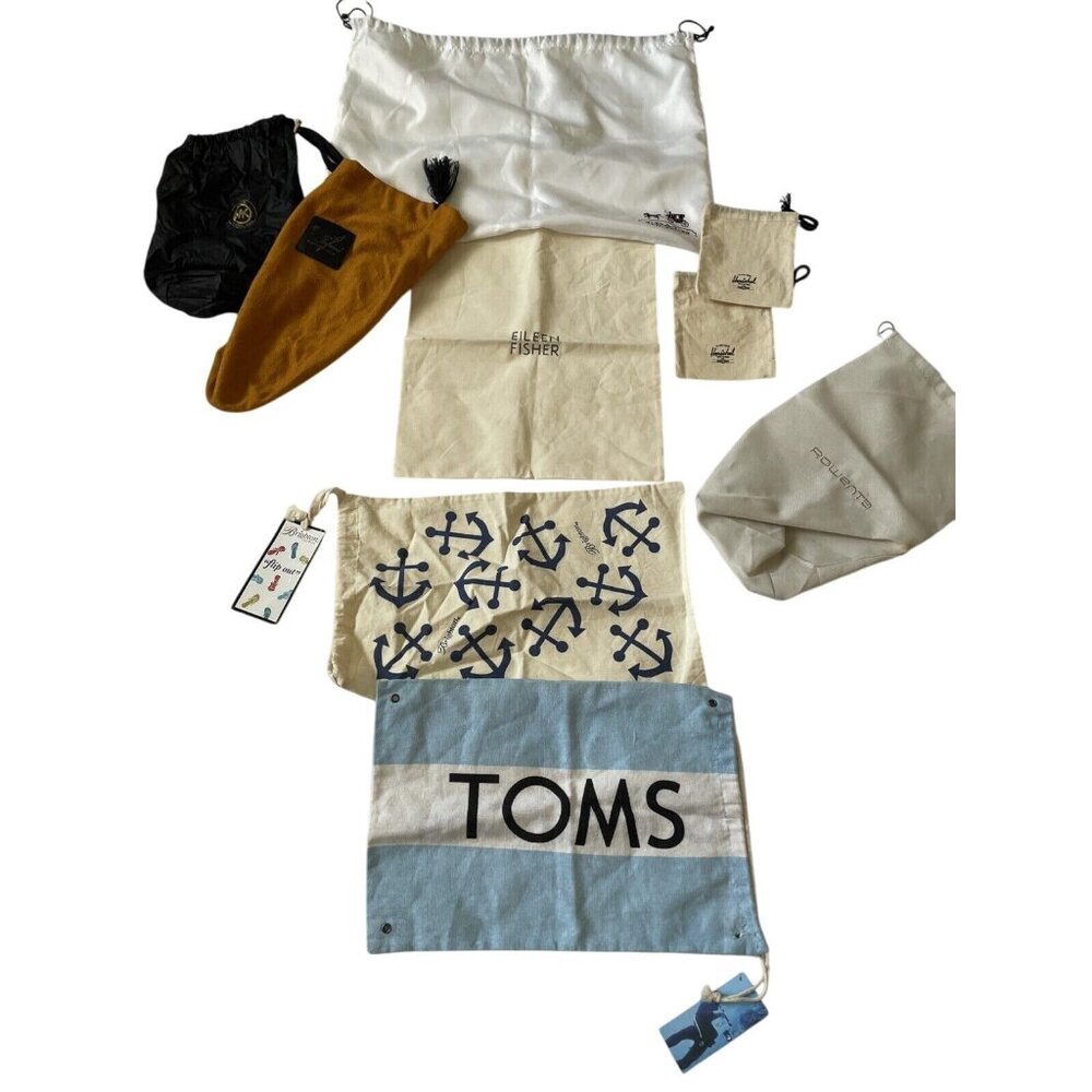 Set Of 7 Branded Drawstring Dust Bags - TOMS Eileen Fisher Rowenta Brighton & Mo
